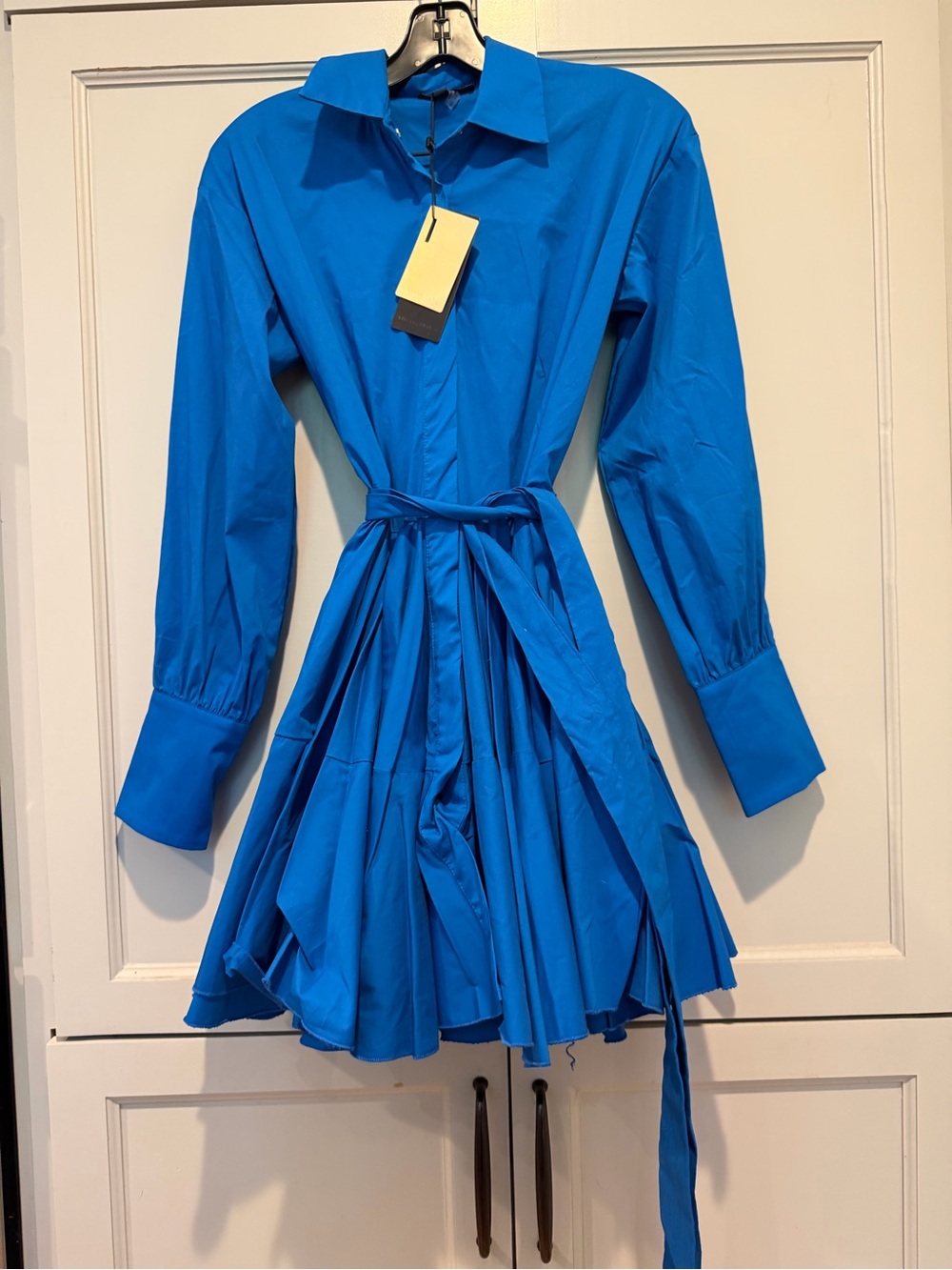 NWT Alberto Makali Cobalt Blue Belted Pleated Shirt Dress M